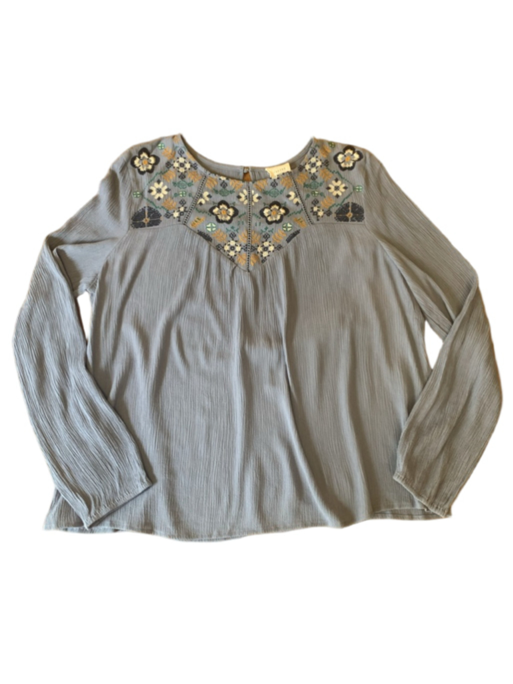 Harper Heritage Top XL Blue with Embroidered Floral Boho